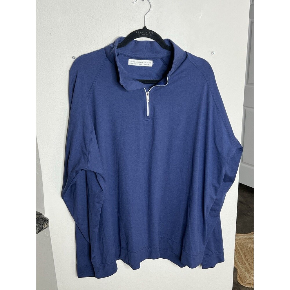 Holderness & Bourne Mens XXL 1/4 Zip Pullover Blue Tailored Fit Westland Golf